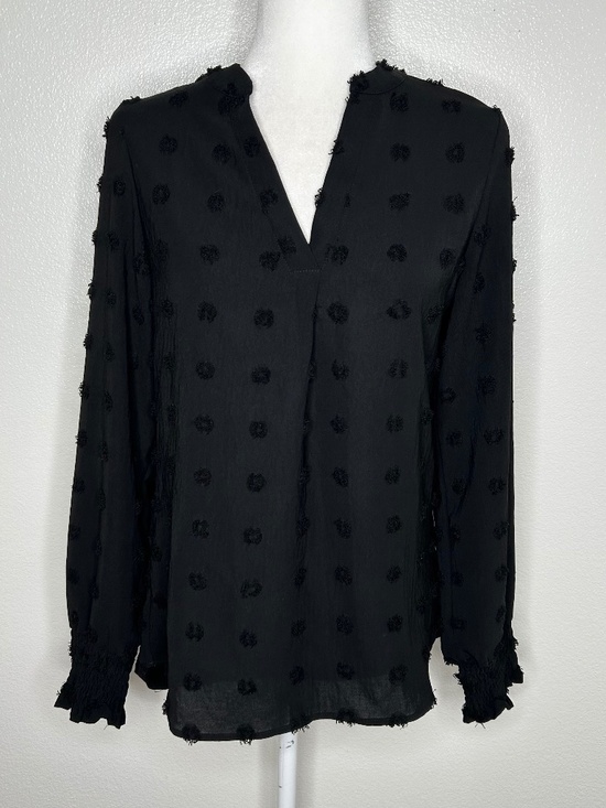 B Tops - B Womens Black Dotted Texture Long Sleeve Top Blouse Split Neck Size S